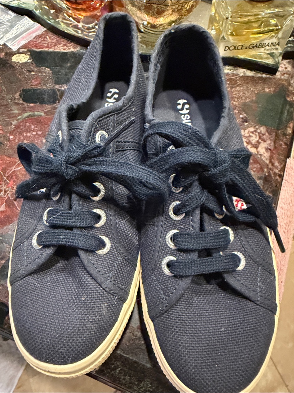 SUPERGA Woman’s Dark Navy Canvas Low-Top Platform Sneakers